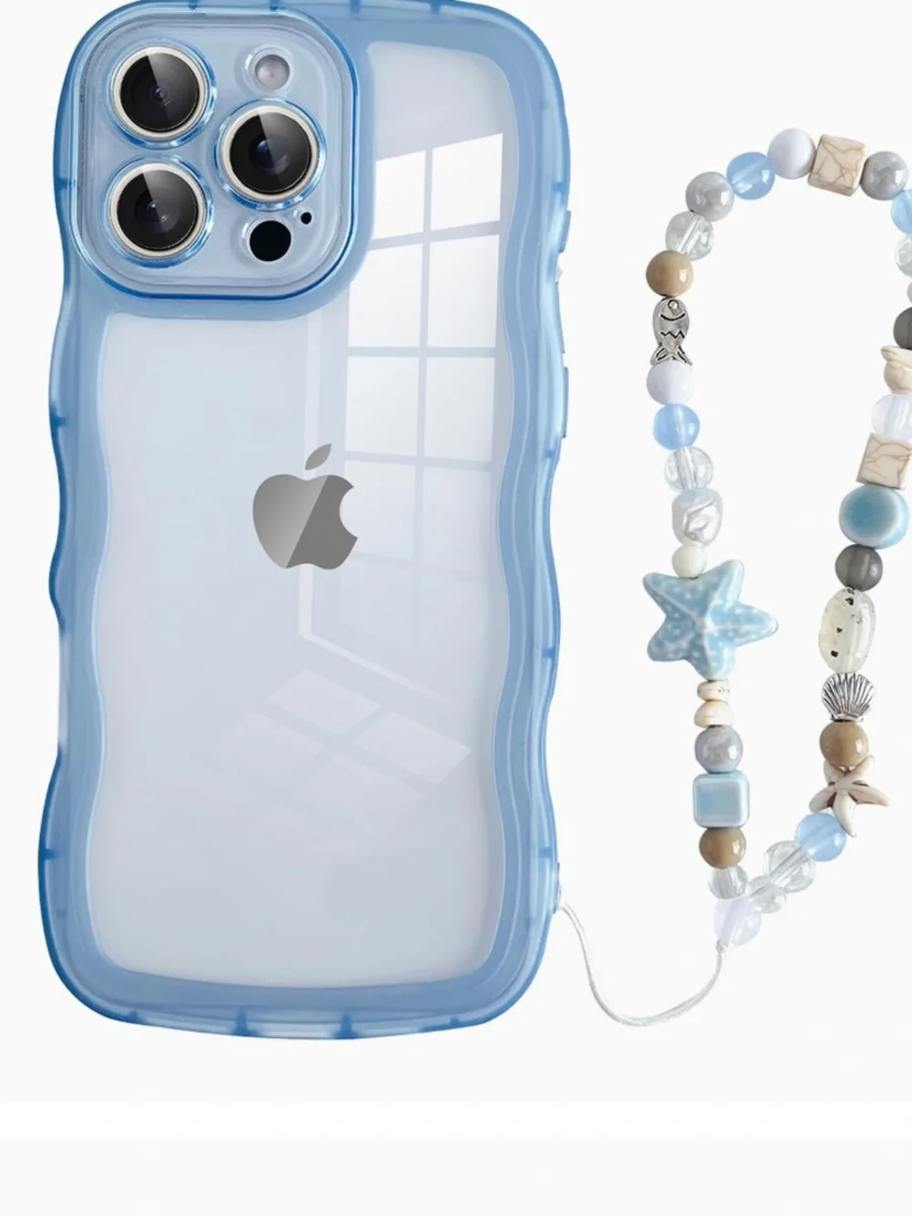 iPhone 16 Pro Max Case Cute Kawaii Curly Wave Clear with Wrist Beaded Charms